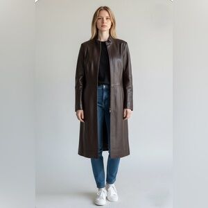 [M] Dimitri Brown long leather blazer